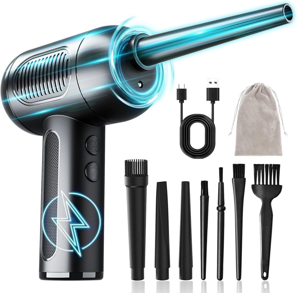 Soplador De Aire Eléctrico Recargable - 180.000 RPM, 4 Velocidades, Batería 8000mAh, Ideal Para Limpiar PC, Teclados Y Coche