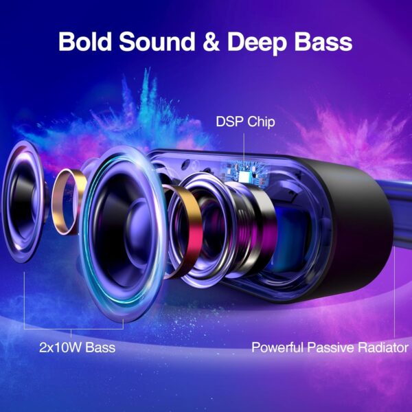Altavoz Bluetooth con Graves Potentes y Luces Dinámicas: Sonido Inalámbrico de 20W, 24 Horas de Reproducción, Micrófono Integrado, y Resistencia IP66 al Agua y Polvo - Imagen 5
