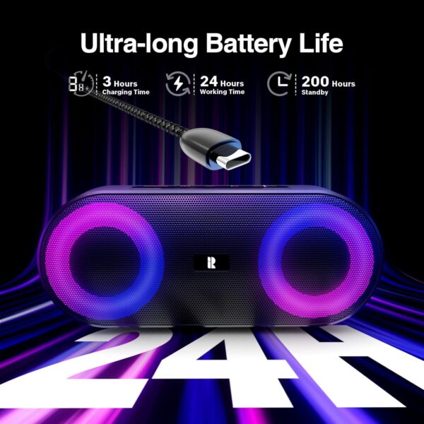 Altavoz Bluetooth con Graves Potentes y Luces Dinámicas: Sonido Inalámbrico de 20W, 24 Horas de Reproducción, Micrófono Integrado, y Resistencia IP66 al Agua y Polvo - Imagen 4