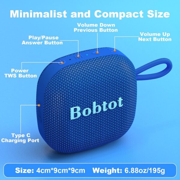 Parlante Bobtot Altavoz portátil inalámbrico Bluetooth - Altavoces impermeables con 16h Bafle - Imagen 7