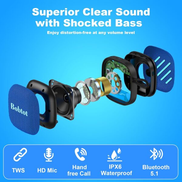Parlante Bobtot Altavoz portátil inalámbrico Bluetooth - Altavoces impermeables con 16h Bafle - Imagen 6