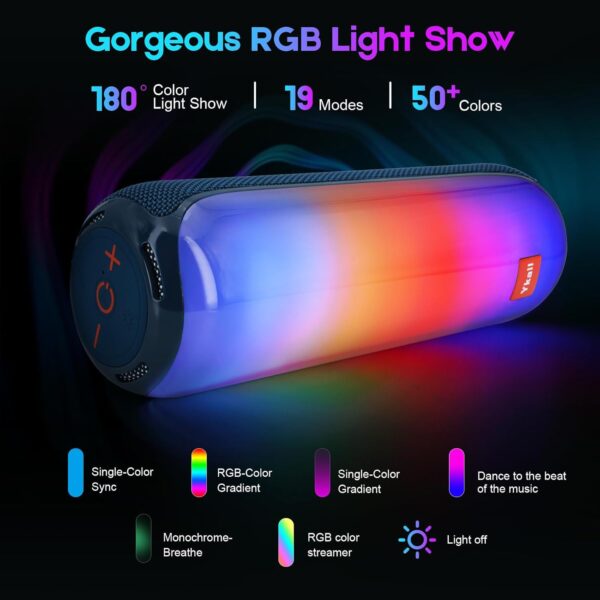 Altavoz Bluetooth 5.3 de sonido fuerte de 20 W con luces LED dinámicas frescas, para exteriores, IPX5 impermeable - Imagen 5