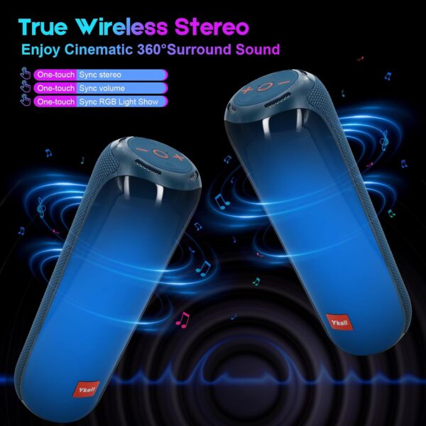 Altavoz Bluetooth 5.3 de sonido fuerte de 20 W con luces LED dinámicas frescas, para exteriores, IPX5 impermeable - Imagen 3