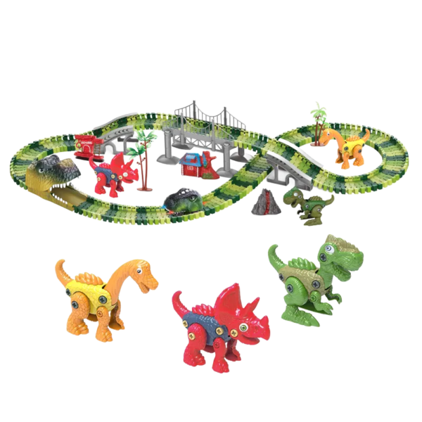 Juego de Pista de Dinosaurios con Coche de Carreras LED - 236 Piezas, Fácil Montaje, Material Seguro, Educativo y Divertido para Niños - Imagen 10