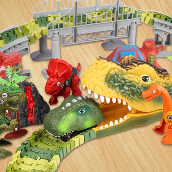 Juego de Pista de Dinosaurios con Coche de Carreras LED - 236 Piezas, Fácil Montaje, Material Seguro, Educativo y Divertido para Niños - Imagen 2
