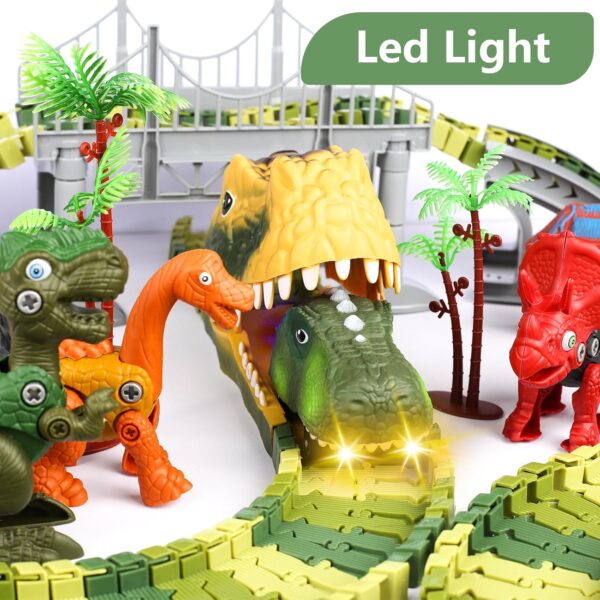 Juego de Pista de Dinosaurios con Coche de Carreras LED - 236 Piezas, Fácil Montaje, Material Seguro, Educativo y Divertido para Niños - Imagen 3