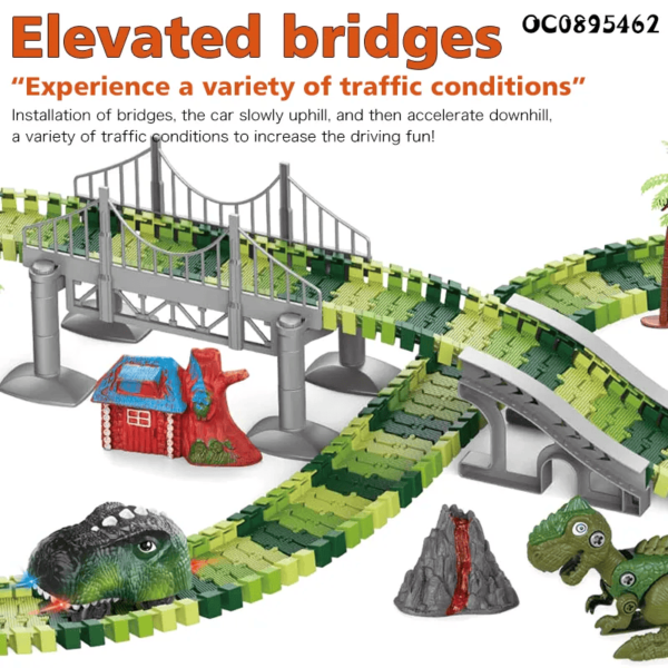 Juego de Pista de Dinosaurios con Coche de Carreras LED - 236 Piezas, Fácil Montaje, Material Seguro, Educativo y Divertido para Niños - Imagen 6
