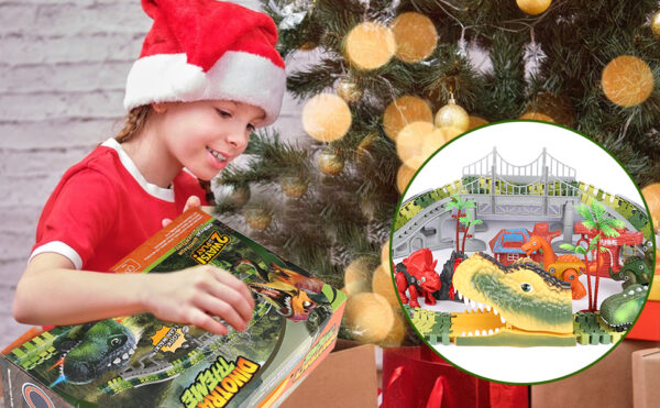 Juego de Pista de Dinosaurios con Coche de Carreras LED - 236 Piezas, Fácil Montaje, Material Seguro, Educativo y Divertido para Niños - Imagen 9