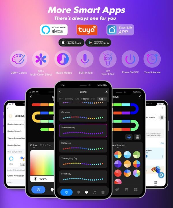Ilumina tu Espacio con Estilo Lámpara LED Inteligente con Control por Voz y Sincronización de Música - Imagen 3