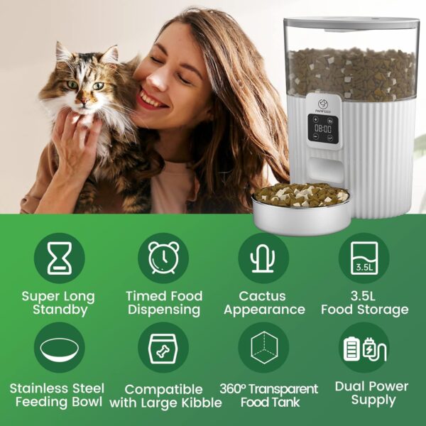 Comedero Automático PAPIFEED con Capacidad de 3.5L y Diseño Cactus: Programación Flexible para la Alimentación de tu Mascota - Imagen 5