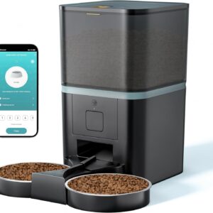 Comedor- dispensador Automático WiFi de 6L para Dos Gatos con Control Remoto desde App, Grabación de Voz y Distribución Equitativa de Porciones