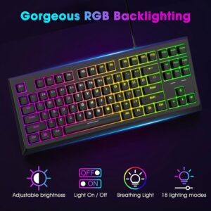 Teclado Mecánico GlideRay TKL de 87 Teclas con Interruptor Azul, Iluminación RGB Personalizable y Cable USB para Juegos y Trabajo