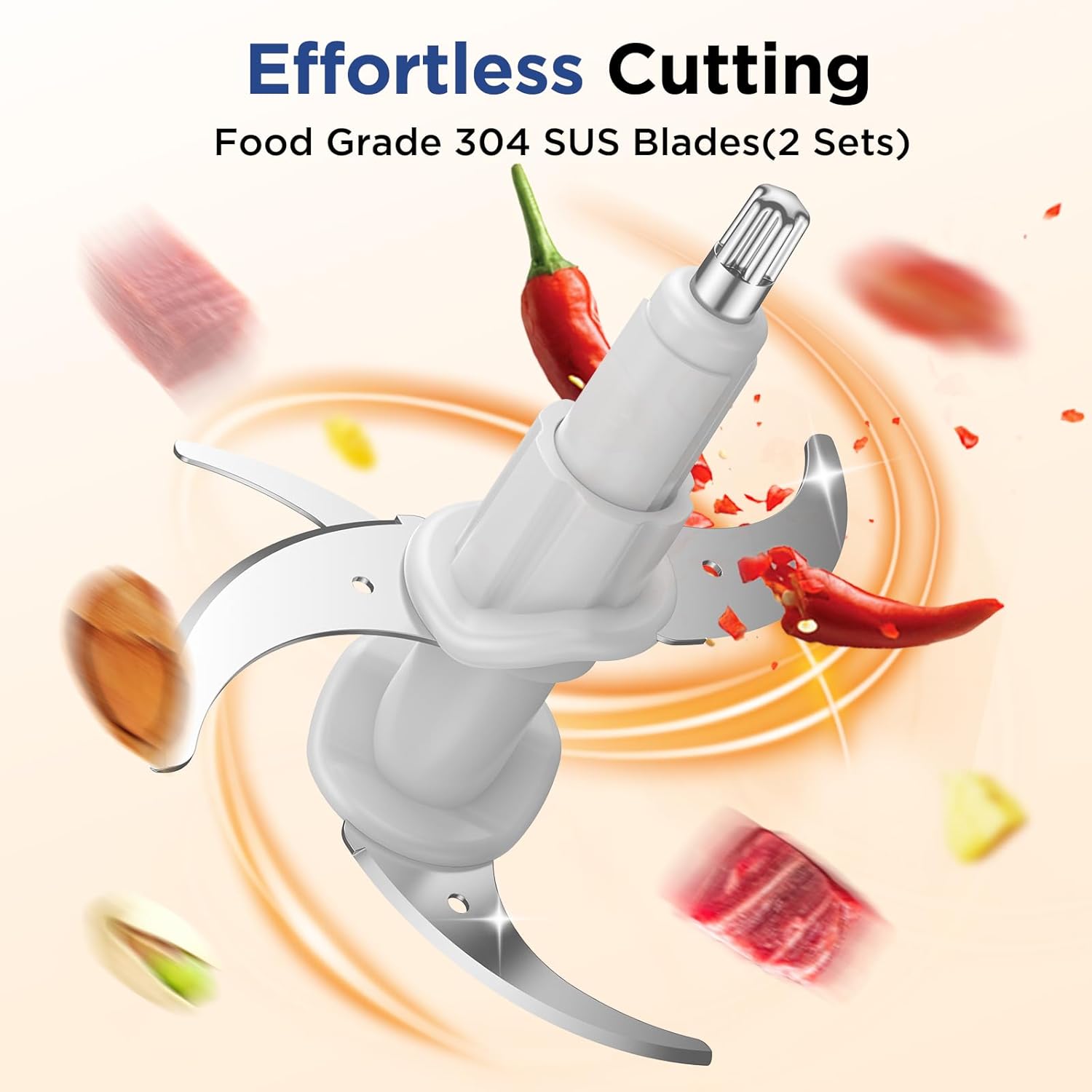 Procesador de Alimentos KOIOS 500W | Picadora Eléctrica con 2 Recipientes de 2L, Cuchillas Doble Nivel | Pica Carne, Verduras, Frutos Secos y Más – Azul - Imagen 4