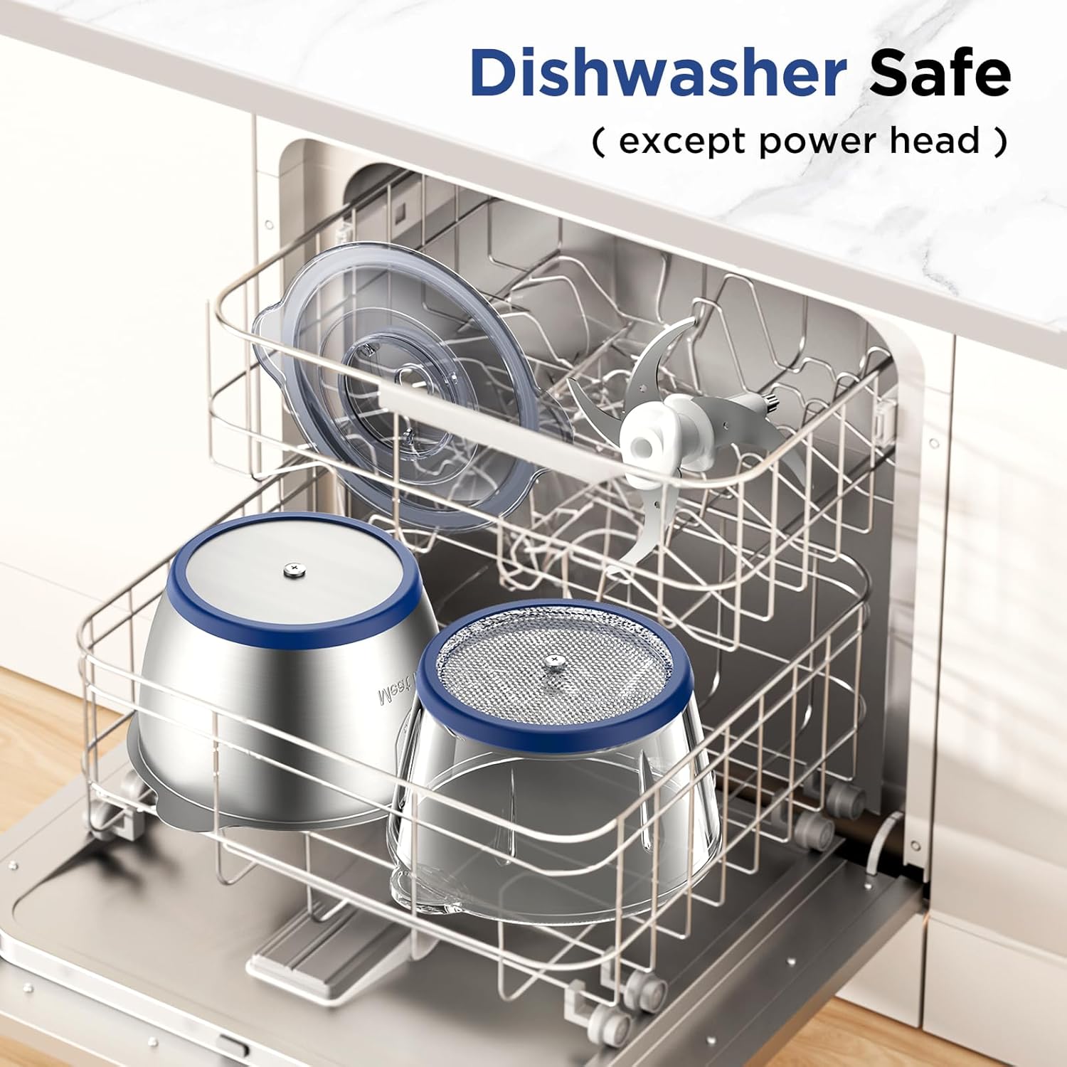 Procesador de Alimentos KOIOS 500W | Picadora Eléctrica con 2 Recipientes de 2L, Cuchillas Doble Nivel | Pica Carne, Verduras, Frutos Secos y Más – Azul - Imagen 2