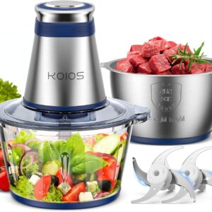 Procesador de Alimentos KOIOS 500W | Picadora Eléctrica con 2 Recipientes de 2L, Cuchillas Doble Nivel | Pica Carne, Verduras, Frutos Secos y Más – Azul