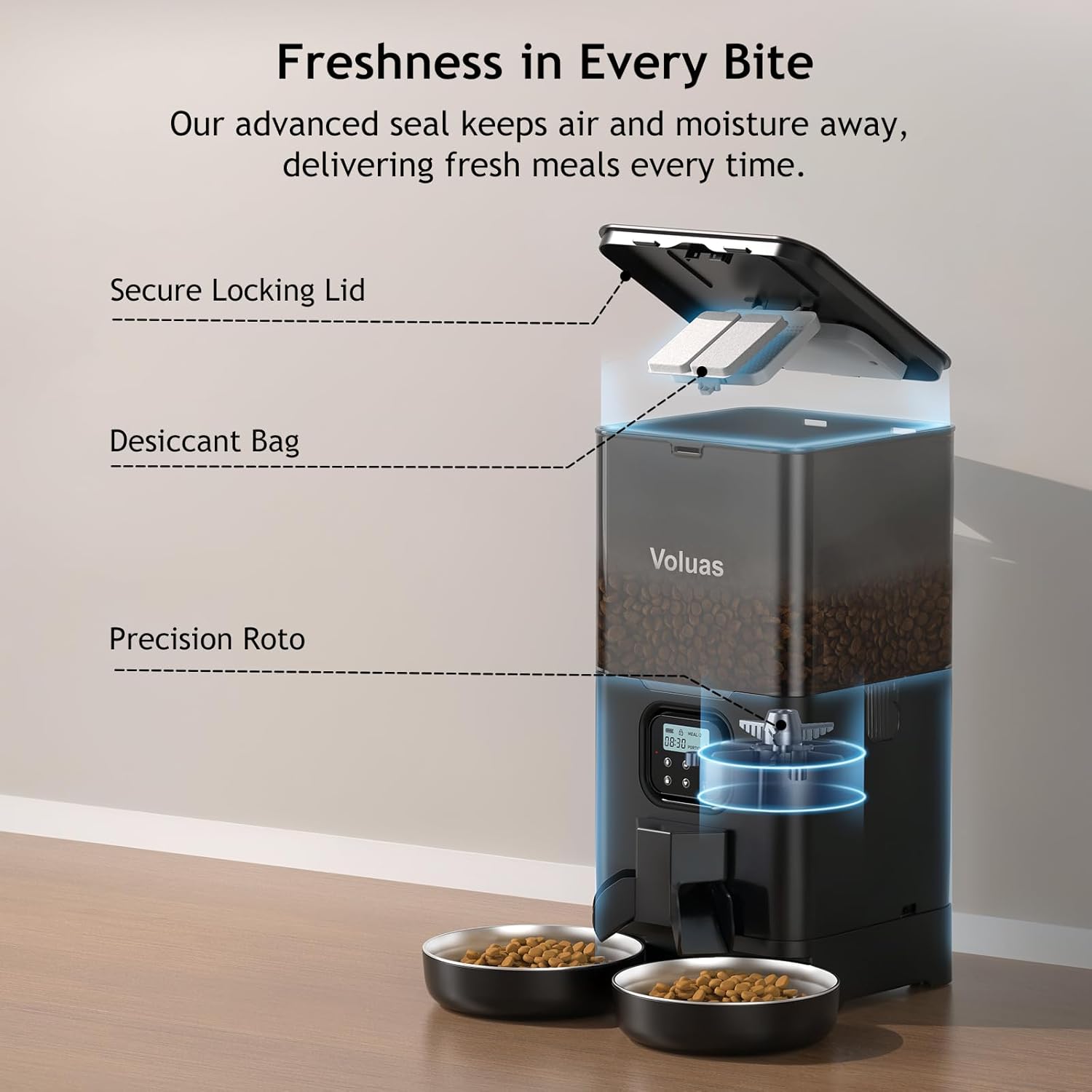 Dispensador / Comedor Inteligente de 6 litros  con Temporizador y Doble Cuenco de Acero Inoxidable - Imagen 4